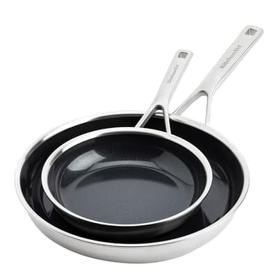 KitchenAid Multi-Ply Stainless Steel Ceramic Non-Stick 20cm & 28cm Frying Pan Set, Silver