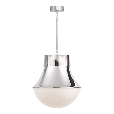 Precision Large Pendant in Polished Nickel with White Glass