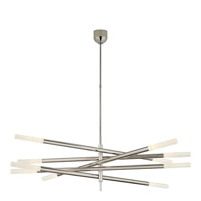 Rousseau Grande Ten Light Articulating Chandelier in Polished Nickel with Etched Crystal