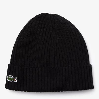 Black Ribbed Wool Beanie