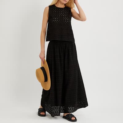 Black Cotton Broderie Anglaise Maxi Skirt