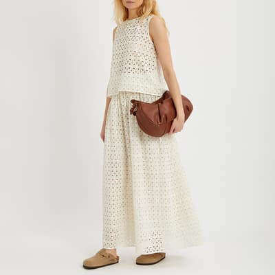 Off White Cotton Broderie Anglaise Maxi Skirt