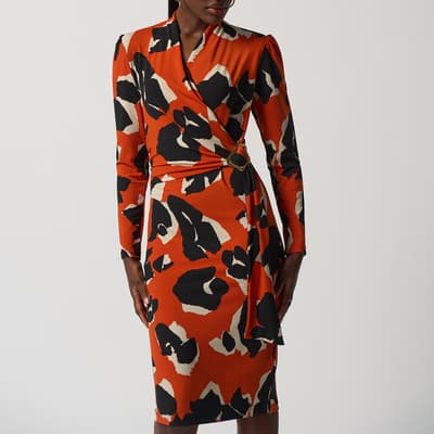 Orange Printed Midi Wrap Dress