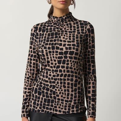 Black Mock Neck Animal Print Top