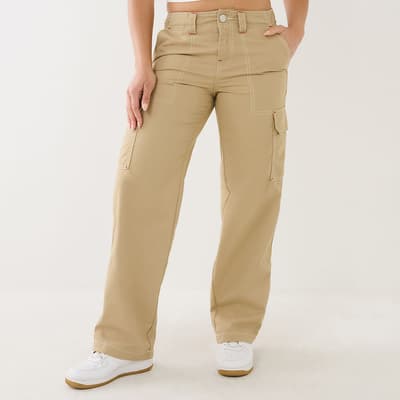 Camel Military Cotton Blend Cargo Trousers