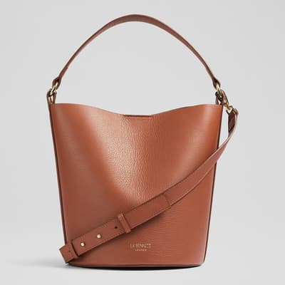 Tan Cecilia top-handle leather bucket bag