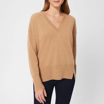 Camel Dahlia V-Neck Cashmere Jumper