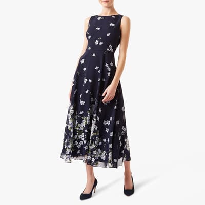 Navy Carly Floral Midi Dress