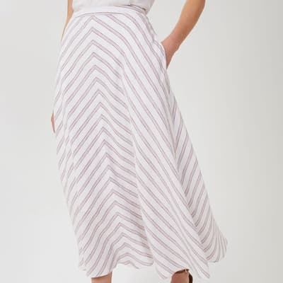 White Steph Stripe Linen Skirt