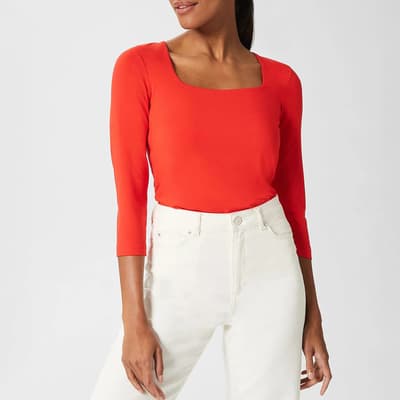 Coral Debbie Square Neck Top