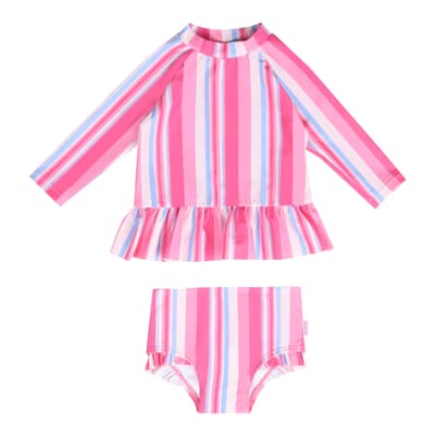 Pink Stripe Babies Frill Rashie Set