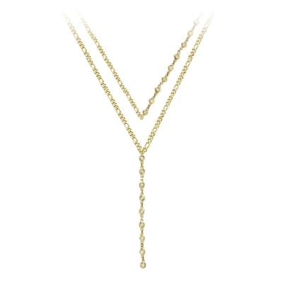 18k Gold Double layer Modern Lariat Necklace