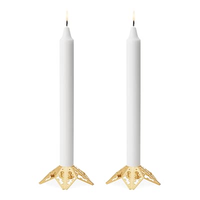 Set of 2 Seasonal Candleholder, Gold