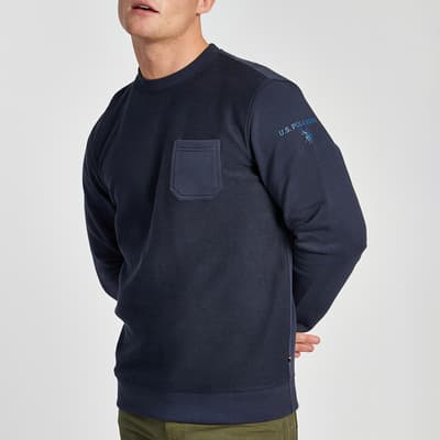 Navy Textured Cotton Sweatshirt