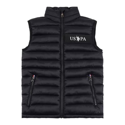 Teen Boy's Black Quilted Tape Logo Gilet