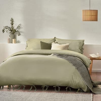 Mallow Bow Tie Super King Duvet Set, Soft Sage