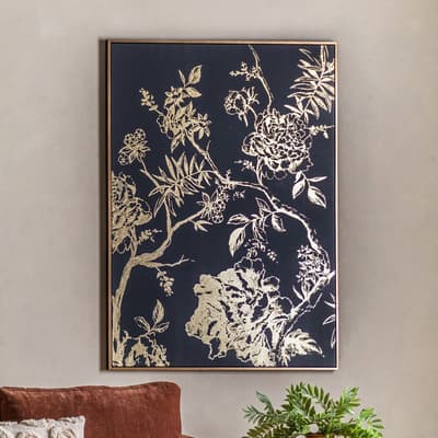Dark Oriental Blooms 120x90cm Framed Canvas