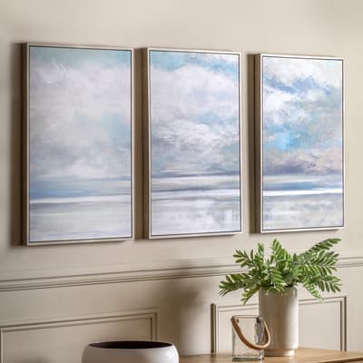 Clouded Triptych 70x50cm Framed Canvas