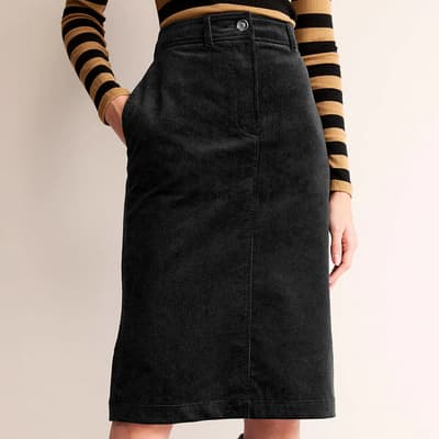 Black Margot Cord Midi Skirt