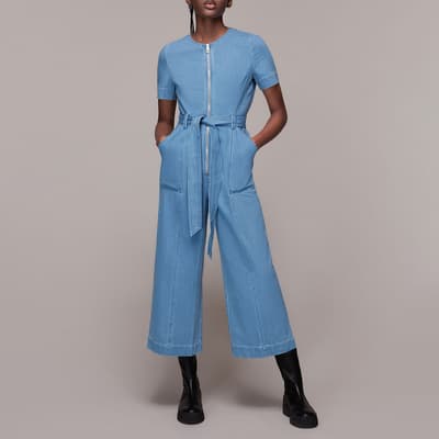 Blue Zip Denim Jumpsuit