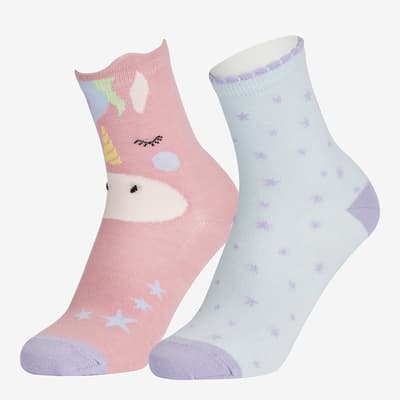 Pink/Blue Unicorn 2 Pack Socks