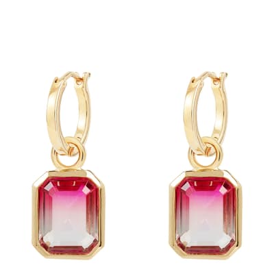 Gold Raspberry Watermelon Tourmaline Charm Hoops