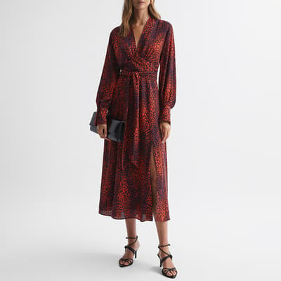 Red Maya Animal Printed Midi Dress