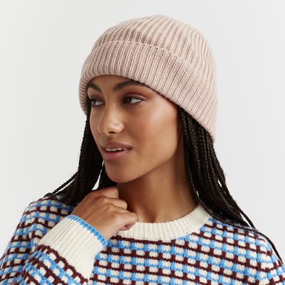 Powder Pink Wool Blend Ribbed Hat