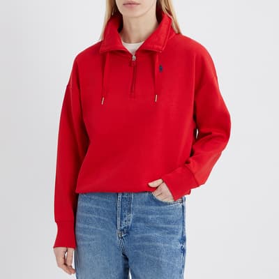 Red Half Zip Cotton Blend Sweatshirt