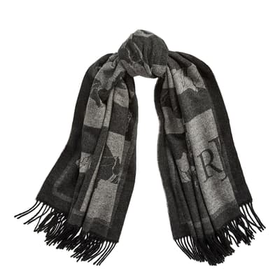 Black Equestrian Wool Blend Scarf