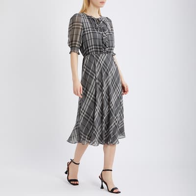 Grey Check Georgette Midi Dress