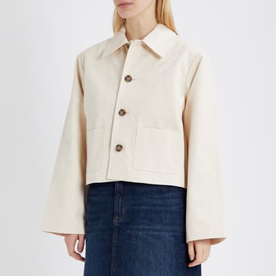 Ecru Herringbone Cotton Car Coat