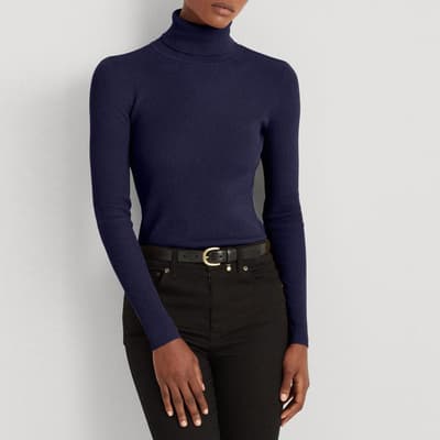 Navy Turtle Neck Ribbed Top