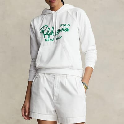 White Terry Cotton Blend Hoodie