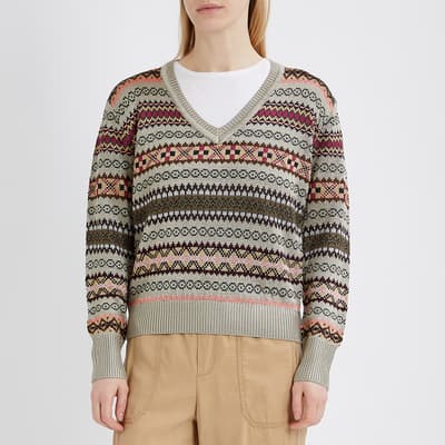 Grey V-Neck Fairisle Jumper