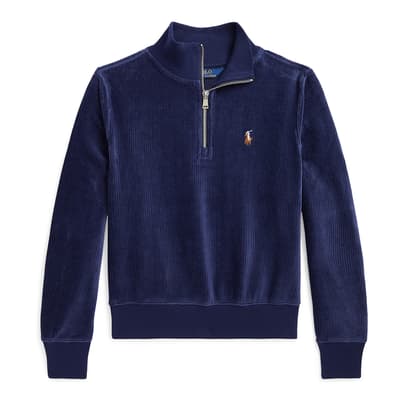 Older Girl's Navy Cotton Blend Half Zip Fleece