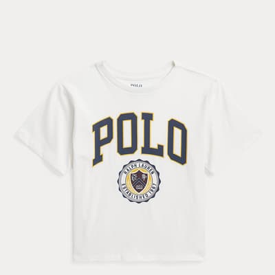 Older Girl's White Varsity Logo Cotton T-Shirt