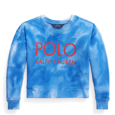 Toddler Girl's Blue Terry Tie Dye Cotton Blend Sweatshirt