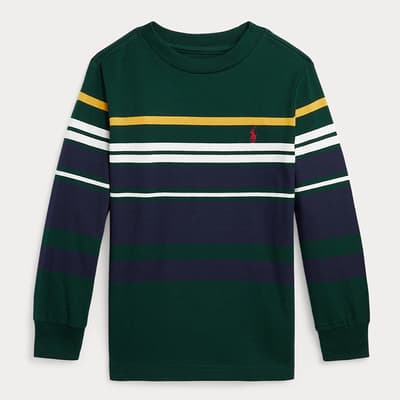 Younger Boy's Dark Green Striped Cotton Top