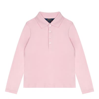 Older Girl's Pink Long Sleeve Cotton Blend Polo