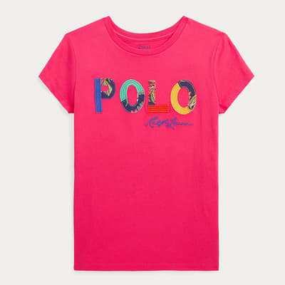 Older Girl's Pink Embroidered Logo Cotton T-Shirt