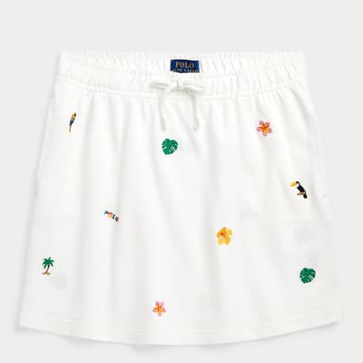 Older Girl's White Embroidered Cotton Skirt