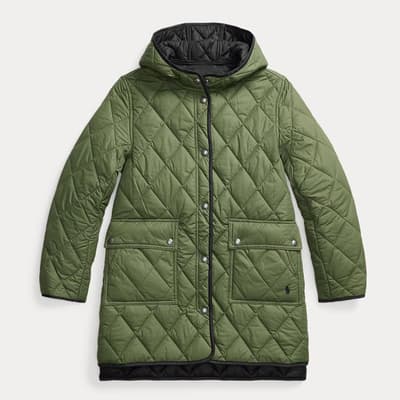 Older Girl's Green Quilted Hooded Jacket