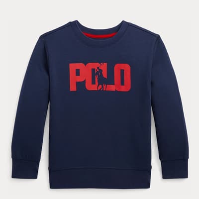 Younger Boy's Navy Printed Logo Cotton Blend Sweatshirt