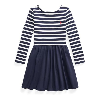 Younger Girl's Navy Striped Long Sleeve Dress