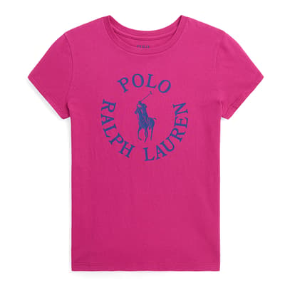 Older Girl's Pink Circle Logo Cotton T-Shirt