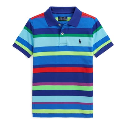 Younger Boy's Blue Striped Cotton Polo Shirt