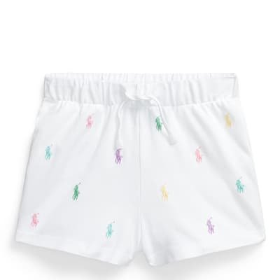 Older Girl's White All Over Logo Cotton Blend Shorts