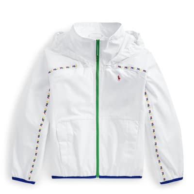 Older Girl's White Hooded Rain Jacket