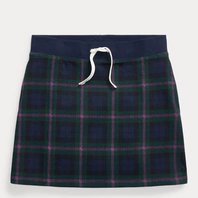 Older Girl's Navy Tartan Cotton Blend Skirt